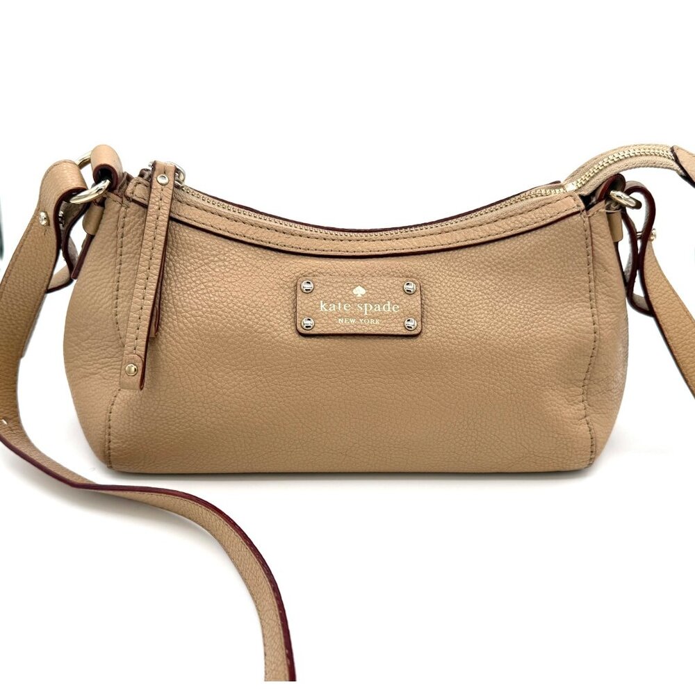 Kate Spade New York Pebbled Leather Crossbody Bag Taupe Beige Gold Hardware